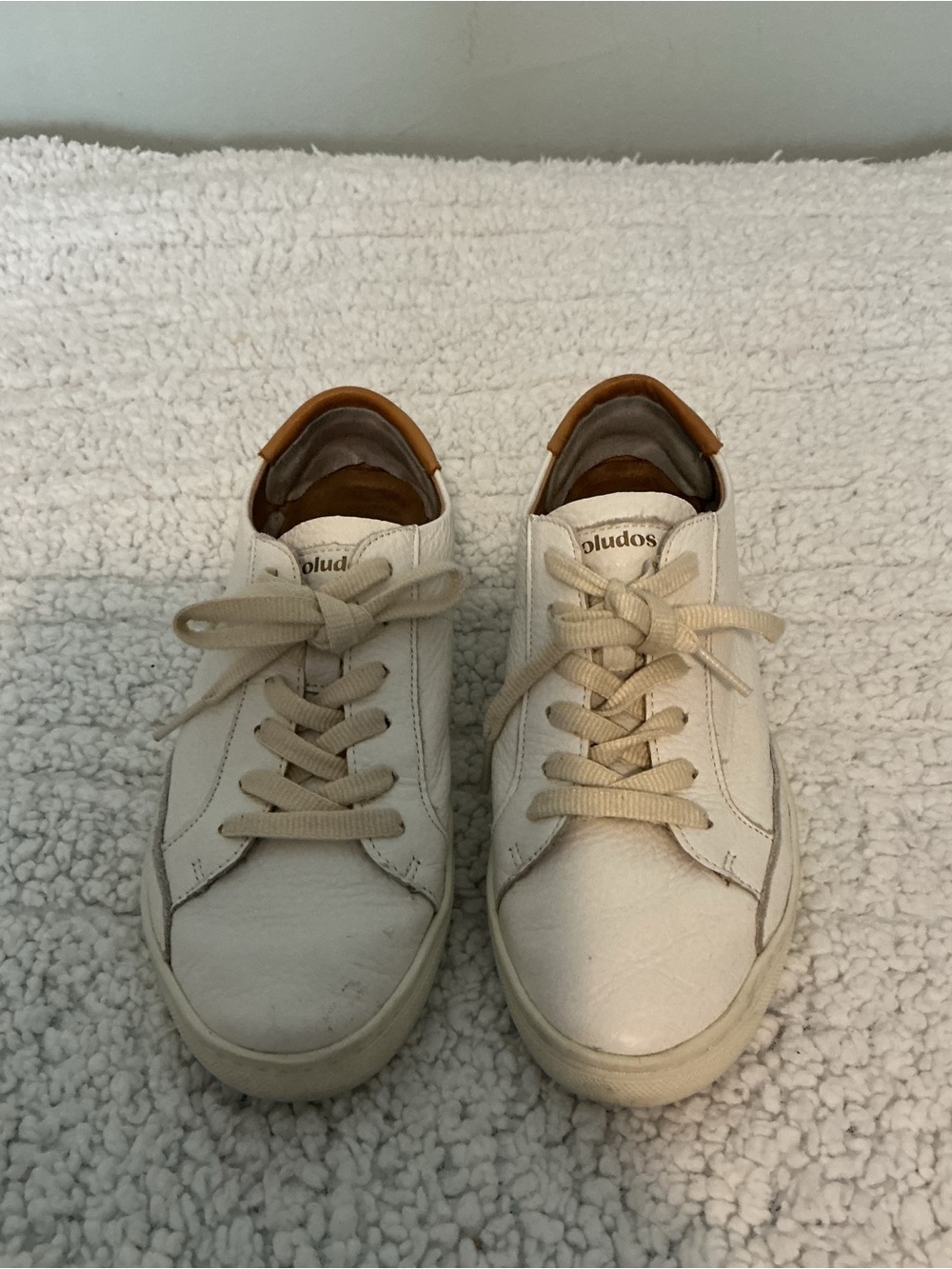 Soludos White Low-Top Sneakers with Tan Heel Accent